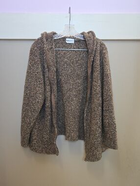 Women’s Hoodie Knit Cardigan Sweater - Brown Multi